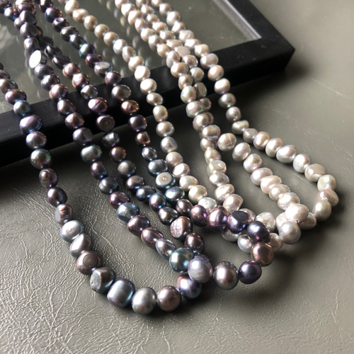 ご*！様 淡水パール ブラックパール ネックレス ブラックパール 淡水パール バロックパール マンテルネックレス 黒蝶