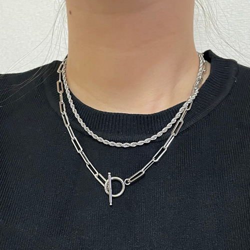 ステンレスツイストロープチェーンネックレス silver つけっ