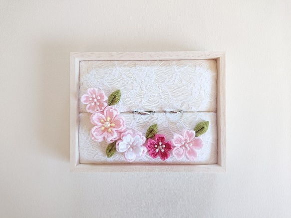 蓋付き　リングピロー　桜満開　洋　和風 和装 2枚目の画像