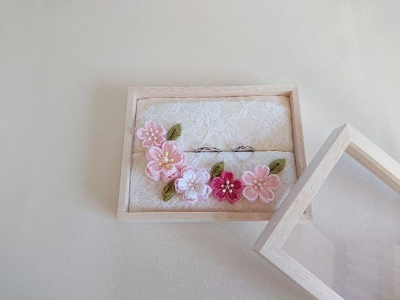 蓋付き　リングピロー　桜満開　洋　和風 和装 3枚目の画像