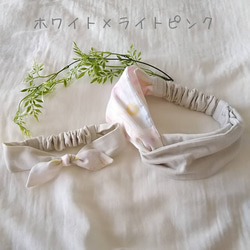 natural flower～white×light pink～ママとベビーのおそろいヘアバンド 1枚目の画像