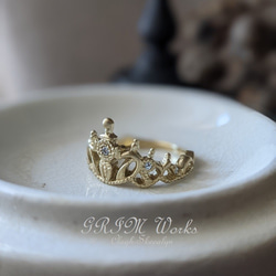 【受注生産】～GRIM Works～　ティアラリング・真鍮（Brass）｜王冠　｜クリアCZ 3枚目の画像