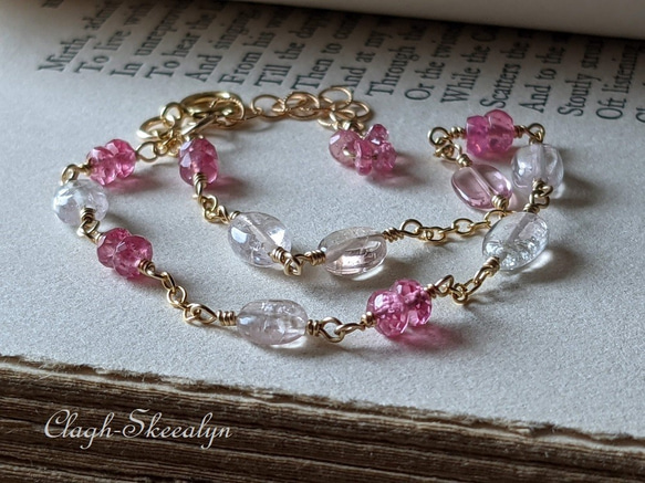 14KGF】ピンクスピネル・ピンクトルマリン 天然石ブレスレット ～la