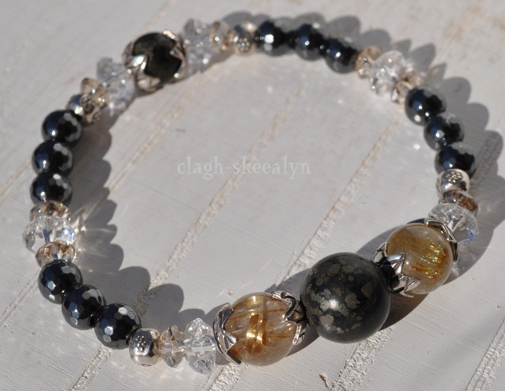 【Healer's Gold × Rutile quartz】ヒーラーズゴールド × ルチルクォーツの陰陽ブレス｜1点物
