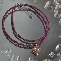 【１月誕生石】ガーネット　×　水晶ダイヤシェイプPT付き　ネックレス　｜Silver925製　|1点物 1枚目の画像