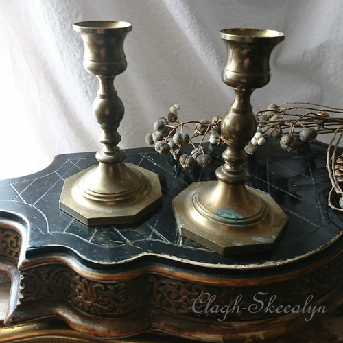 フランス　アンティーク　真鍮キャンドルスタンド3個セット フランス アンティーク 真鍮キャンドルスタンド3個セット