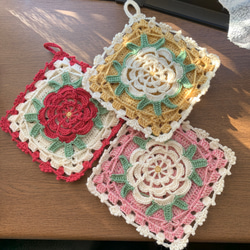 ☆♪バラモチーフのポットホルダー(桃) 3枚目の画像