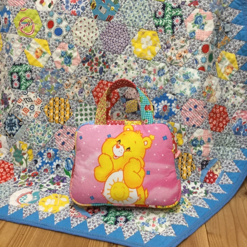 ヴィンテージシーツをリメイク ケアベア ミニボストンバッグ kana  