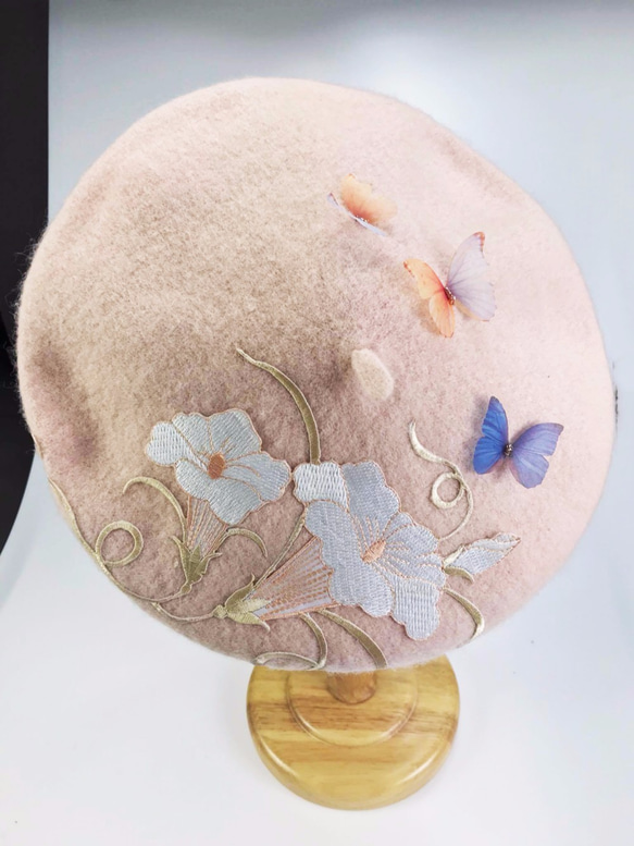 Dimoya [花的禮讚] 牽牛花會見蝴蝶杏色貝蕾帽 第3張的照片