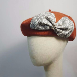 Dimoya [礦野美] 磚紅色蝴蝶結造型羊毛貝蕾帽 第1張的照片