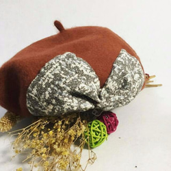 Dimoya [礦野美] 磚紅色蝴蝶結造型羊毛貝蕾帽 第2張的照片