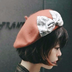 Dimoya [礦野美] 磚紅色蝴蝶結造型羊毛貝蕾帽 第3張的照片