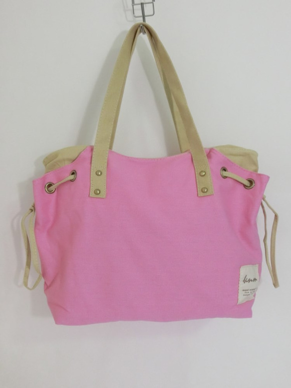 帆布（キャンバス）製　大容量トートバッグ　マザーズバッグに最適　チェリーピンク（限定色） 1枚目の画像