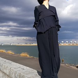 Geometric lace switching wide pants navy 6枚目の画像