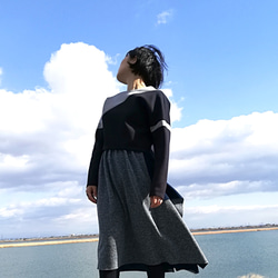 asymmetry bi-color bonding tops  Navy 3枚目の画像