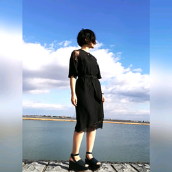 eyelash lace switching silk dress 3枚目の画像