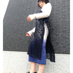 geometric lace asymmetry dress navy 3枚目の画像