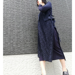 geometric lace asymmetry dress navy 5枚目の画像