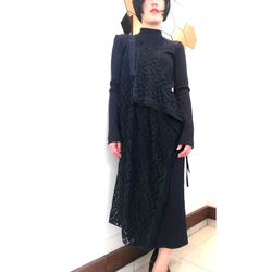 geometric lace asymmetry dress navy 7枚目の画像