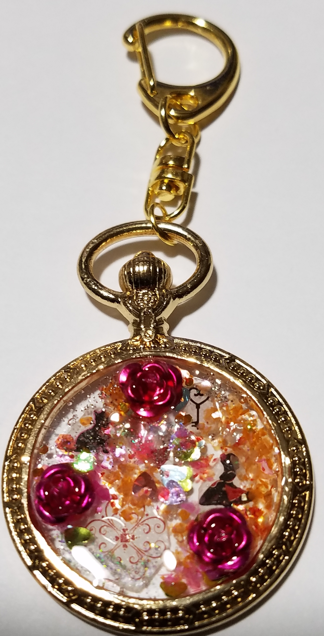 レジン レジンアクセサリー 懐中時計型 キーホルダー ゴールド