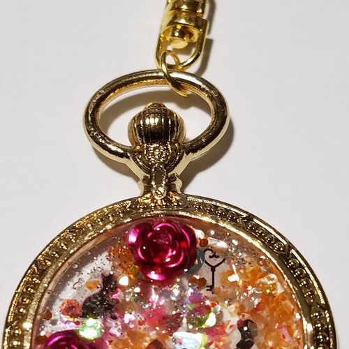 レジン レジンアクセサリー 懐中時計型 キーホルダー ゴールド アリス 
