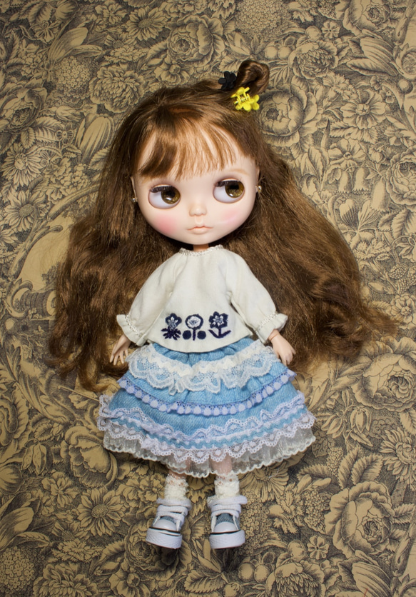 〈ブライスアウトフィット〉アンティークレース♪お花刺繍のお洋服セット 3点セット ＊ブライスアウトフィット＊ お花の刺繍入りトップス