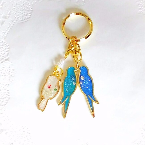 鍵紛失防止に♪トリプル鳥キーホルダー キーホルダー only one