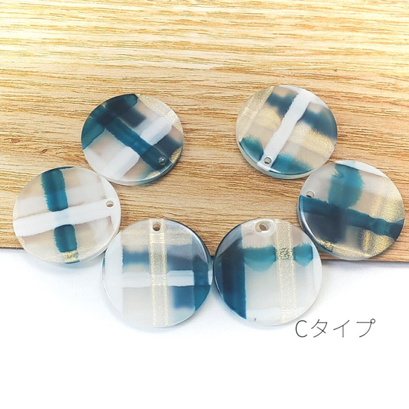 チャーム サークル 約20mm アクリルチャーム チェック柄 6個 /Cタイプ/be077c 2枚目の画像