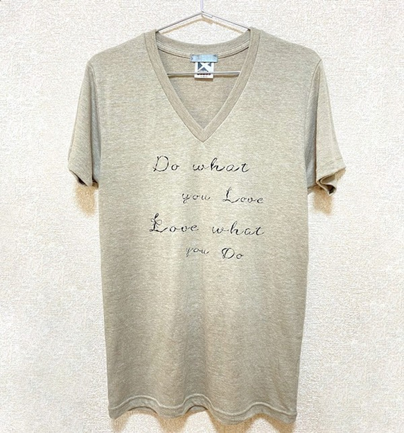 VネックTシャツ　Do what you love　ミックスベージュ　レディース　送料無料 3枚目の画像