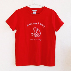 送料無料　かえるTシャツ　レディース　レッド　赤T 1枚目の画像