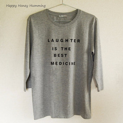 七分袖Tシャツ　Laughter　グレー　送料無料 1枚目の画像