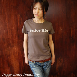 ロゴtシャツ enjoy life チャコール レディース 送料無料 1枚目の画像