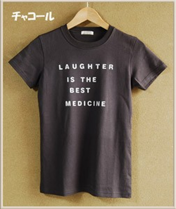 ロゴtシャツ Laughter　チャコール　レディース　日本製　送料無料 1枚目の画像