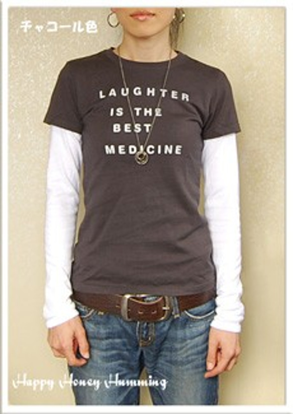 ロゴtシャツ Laughter　チャコール　レディース　日本製　送料無料 2枚目の画像
