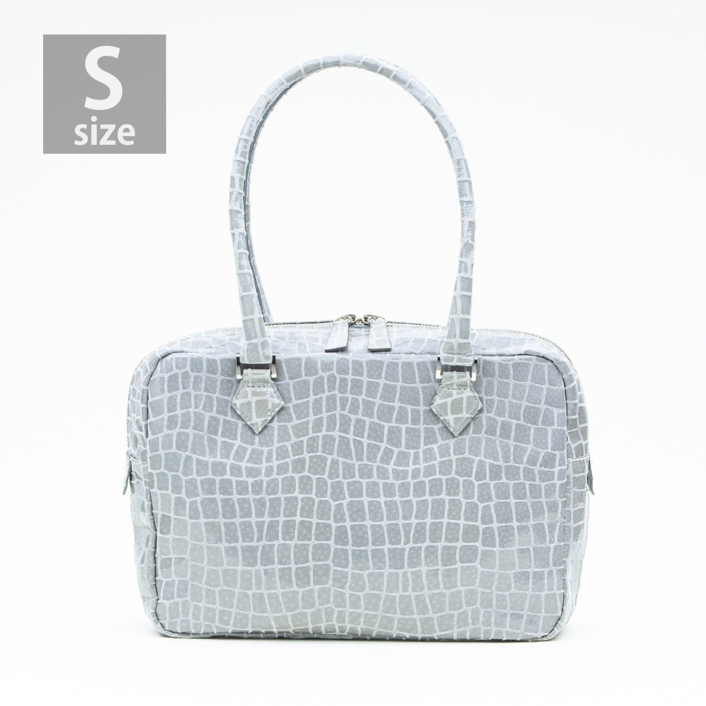 本革スクエアボストンバッグ【ピッグスキン】グレー Sサイズ