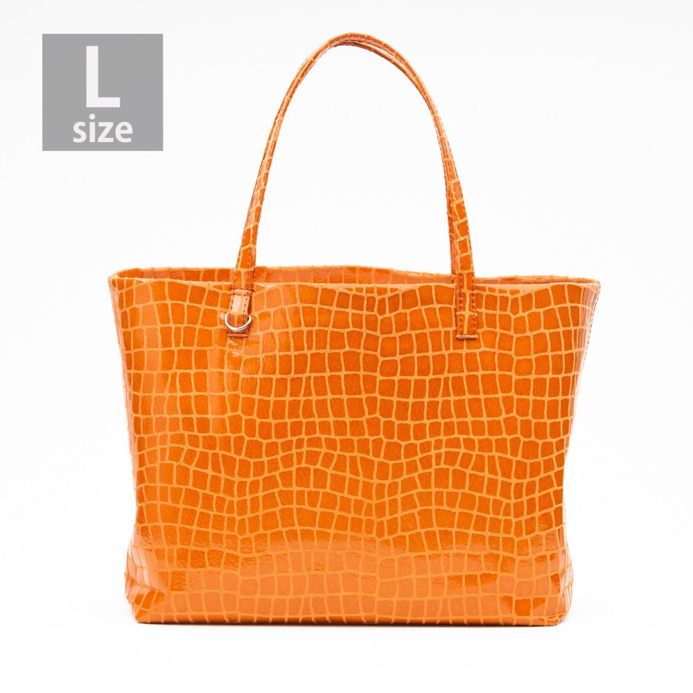 本革カラフルエコトートバッグ【ピッグスキン】オレンジ Lサイズ