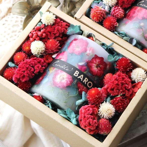 透明ラッピング&紙袋付き☆ボタニカルキャンドルギフト バラ H263