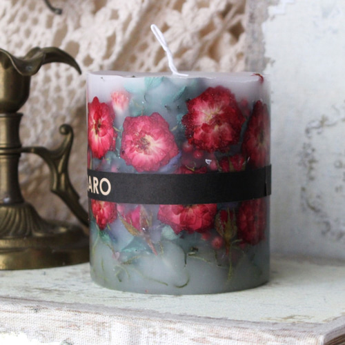 透明ラッピング&紙袋付き☆ボタニカルキャンドルギフト バラ H263