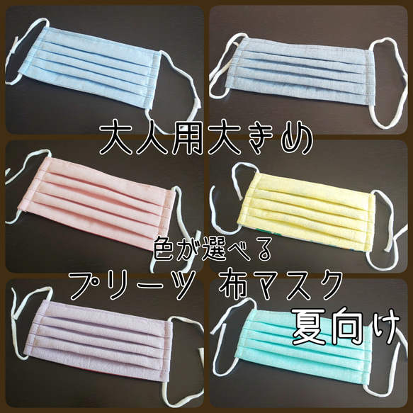 真白様専用〔受注生産〕夏向け プリーツ 布マスク ノーズワイヤー入り （大人用大きめ 横＋3センチ） 2枚目の画像