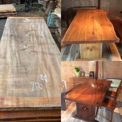 炉端テーブル灰有りオーダーメイド品けやき