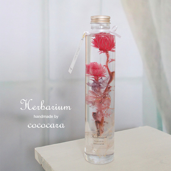 ハーバリウム フラワーボトル ＊ ミスティピンクの水中花 ハーバリウム