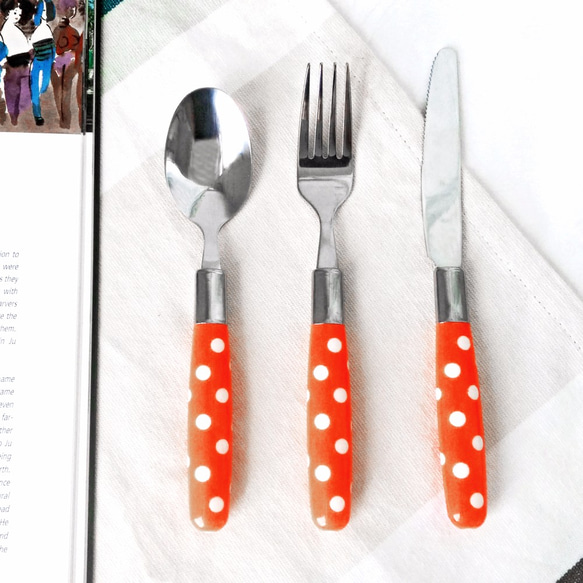 LAYANA CUTLERY✦Dot Print 3-Piece Teatime Set✦Orange 2枚目の画像