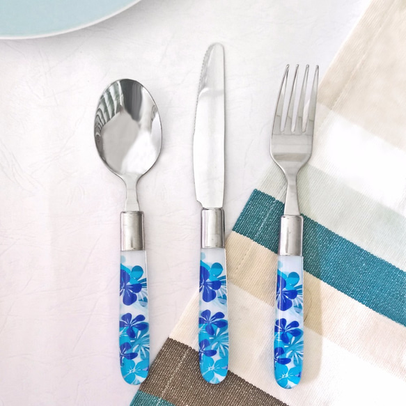 LAYANA CUTLERY✦Summe Flower 3-Piece Teatime Set✦Blue 1枚目の画像