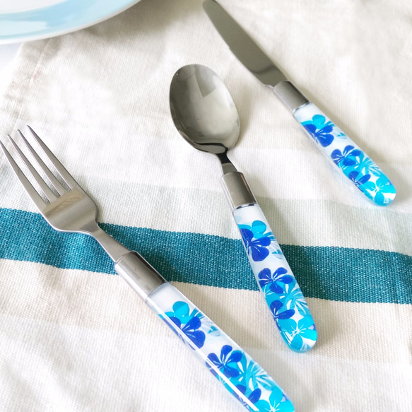 LAYANA CUTLERY✦Summe Flower 3-Piece Teatime Set✦Blue 5枚目の画像