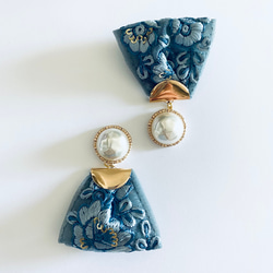 印度刺繡絲帶藍色珍珠珠刺繡手術不銹鋼耳環/耳環 第2張的照片