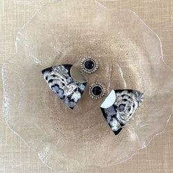 印度刺繡絲帶花藍色金石銀珠刺繡手術不銹鋼耳環 第6張的照片