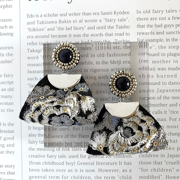 印度刺繡絲帶花藍色金石銀珠刺繡手術不銹鋼耳環 第7張的照片