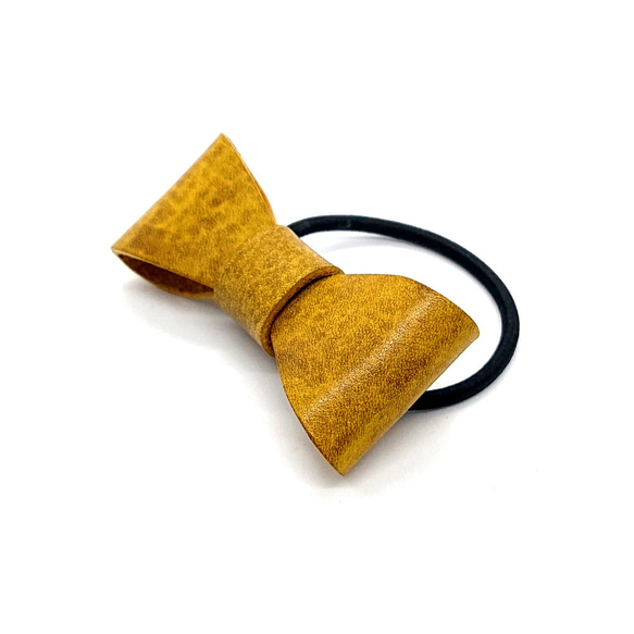 「革の宝石」ルガトーのリボンのヘアゴム  黄色 2枚目の画像