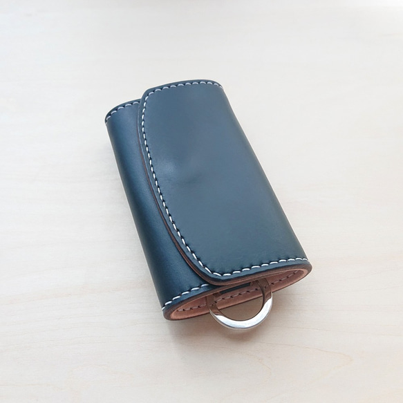 カードも入るキーケース 6連 クロムエクセル/ヌメ革 ブラック