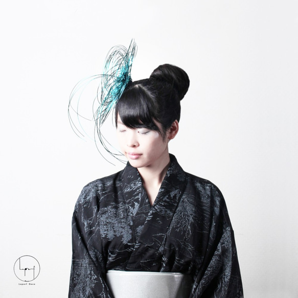 エメラルドグリーン　水引髪飾り　 2枚目の画像